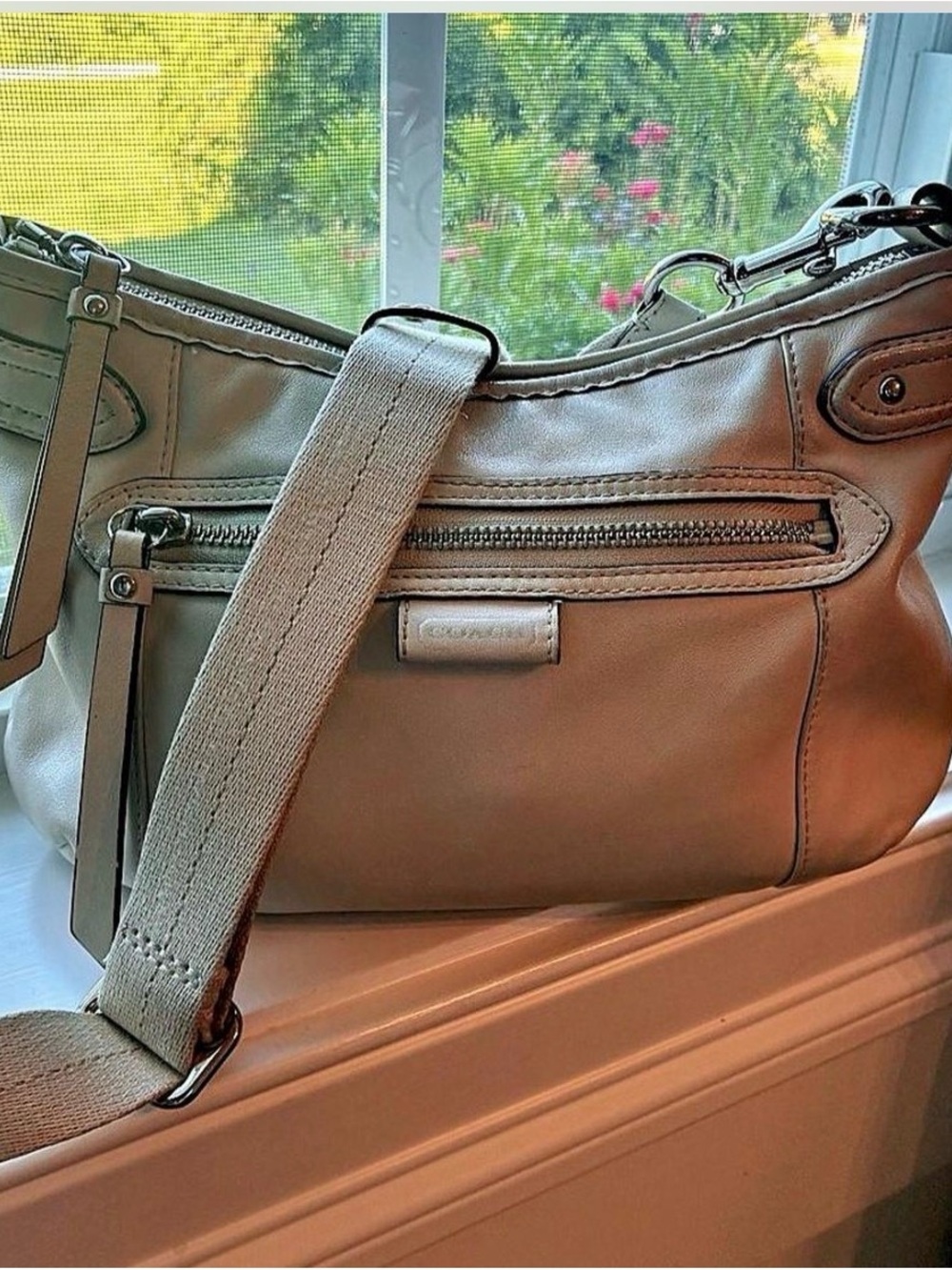 Coach Cream Leather Crossbody Bag with Adjustable Strap